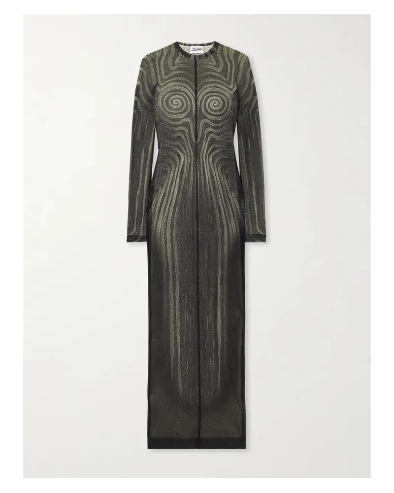 Jean Paul Gaultier Maxikleid Aus Mesh Mit Trompe-l'œil-print - Schwarz Schwarz