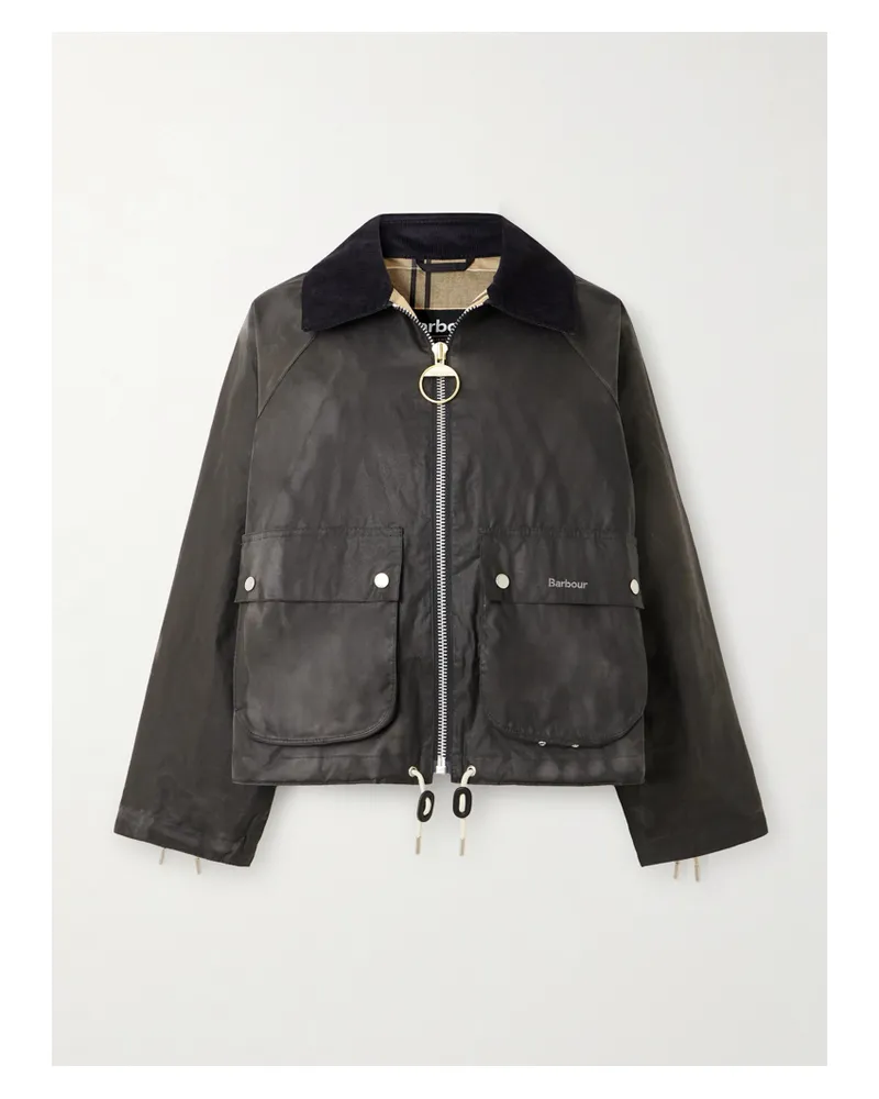 Barbour Marron Leather And Corduroy-trimmed Waxed-cotton Jacket - Gray Gray