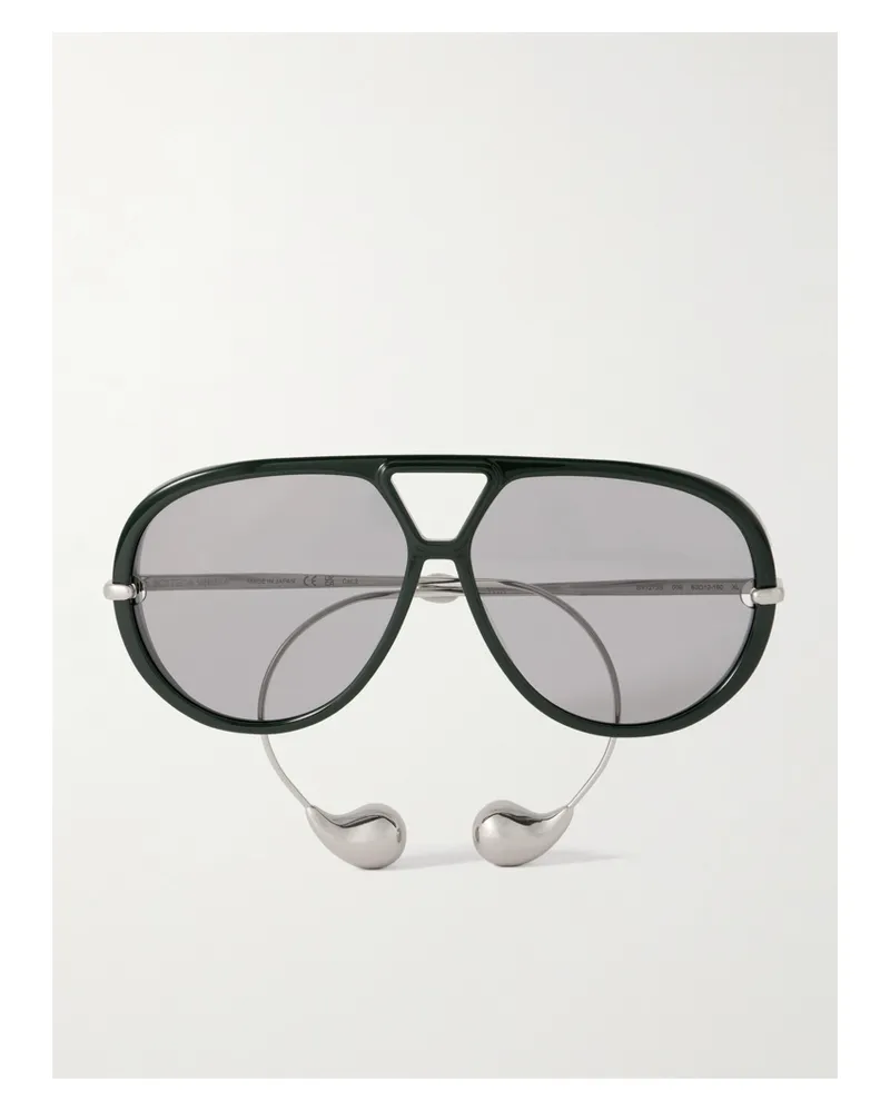Bottega Veneta Embellished Aviator-style Recycled-acetate And Silver-tone Sunglasses Silver