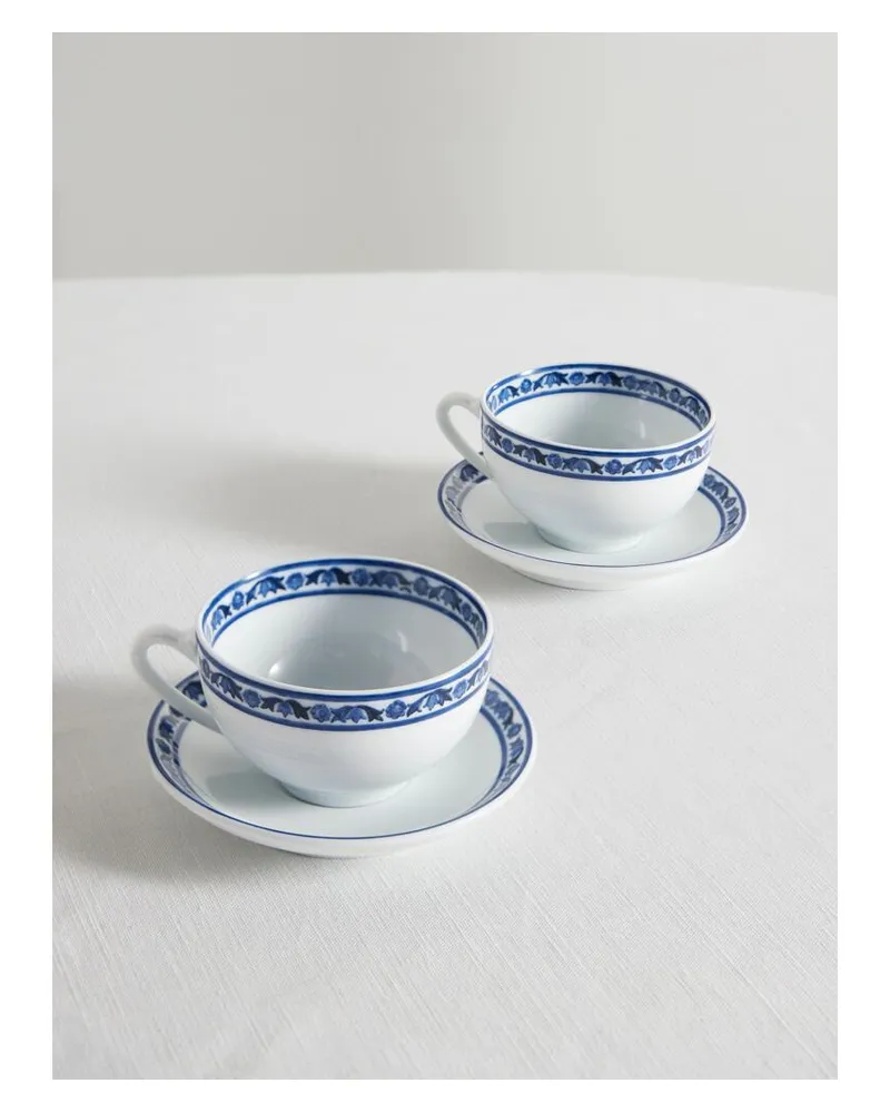 Dolce & Gabbana Set Aus Zwei Bemalten Tassen Und Untertassen Aus Porzellan - Blau Blau
