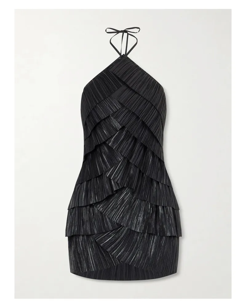 Cult Gaia Marsla Plissé-satin Halterneck Mini Dress - Black Black