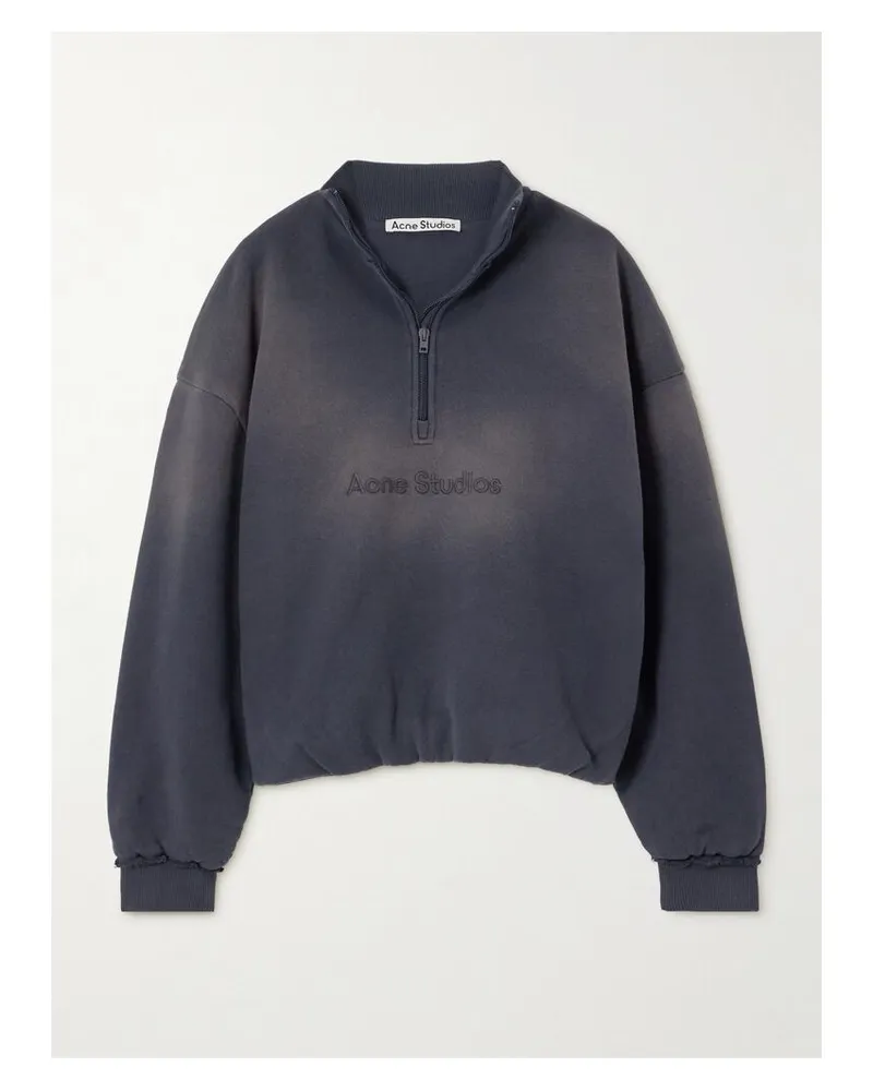 Acne Studios Sweatshirt Aus Baumwoll-jersey Mit Stickerei Und Fransen - Blau Blau