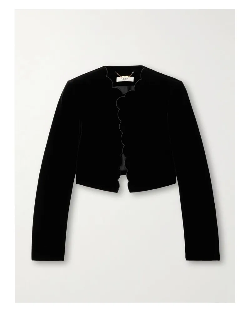Chloé Verkürzte Jacke Aus Seiden-velours Mit Wellenkante - Schwarz Schwarz