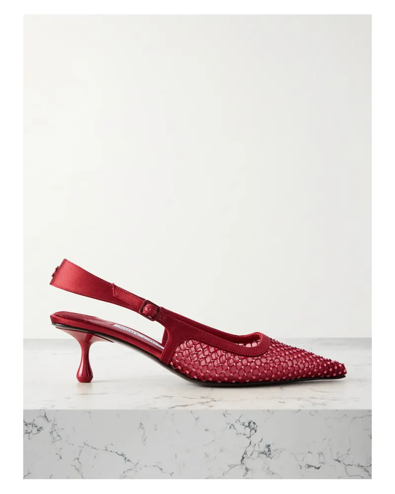 Jimmy Choo Amel 50 Crystal-embellished Mesh And Satin Slingback Pumps - Red Red