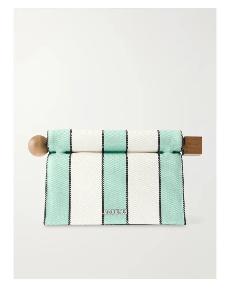 Jacquemus La Plage Leather-trimmed Striped Cotton Clutch - Blue Blue