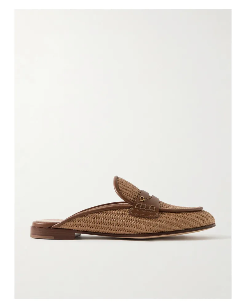Gianvito Rossi Florio Marbella 10 Slippers Aus Raffiabast Mit Lederbesätzen Und Verzierung - Neutral Neutral