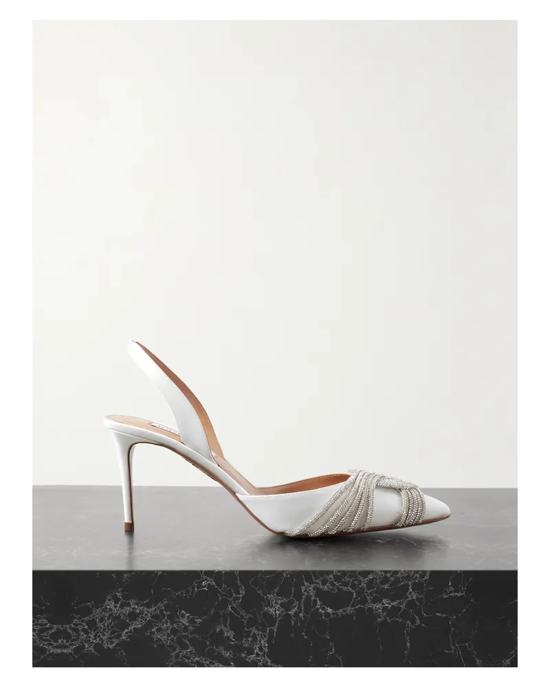 Aquazzura Gatsby 75 Slingback-pumps Aus Satin Mit Kristallen - Weiß Weiß
