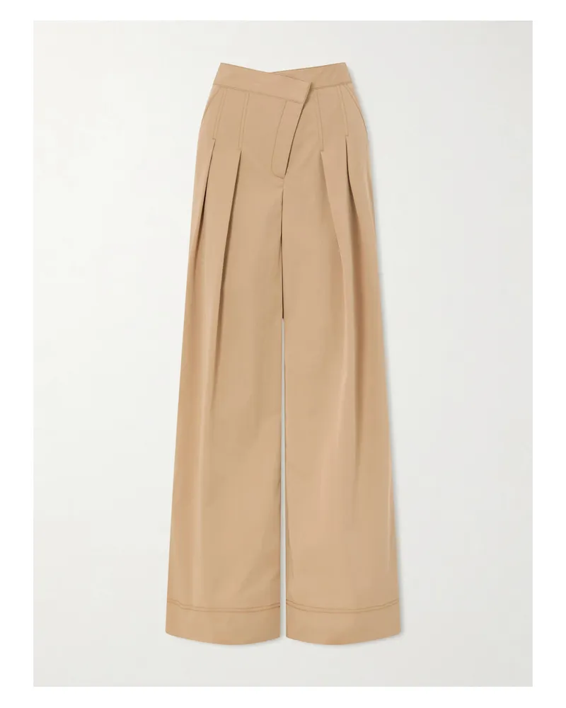 Veronica Beard Pleated Cotton-blend Twill High-rise Wide-leg Pants - Green Green
