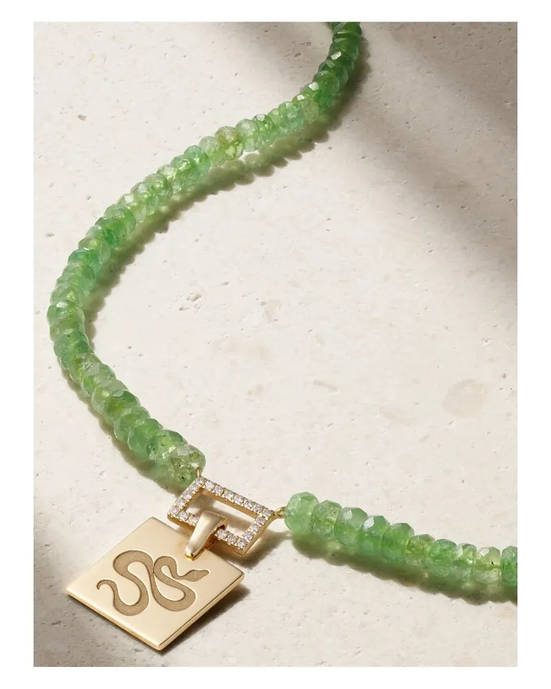 Diane Kordas Snake Kette Mit Tsavoriten, Diamanten Und Details Aus 14 Karat Gold Gold