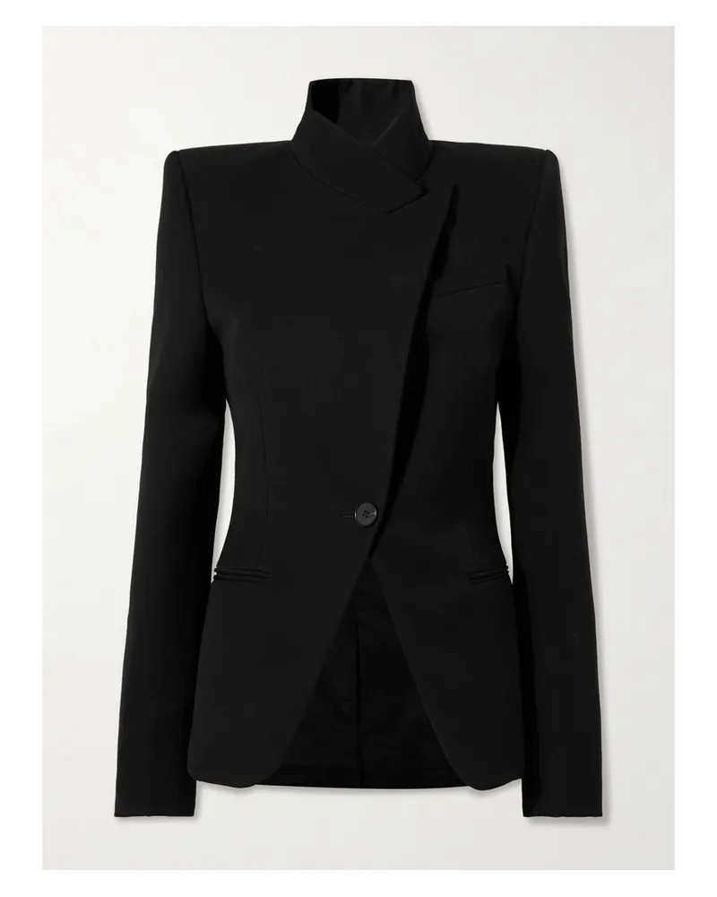 Alexander McQueen Asymmetrischer Blazer aus Wolle Schwarz