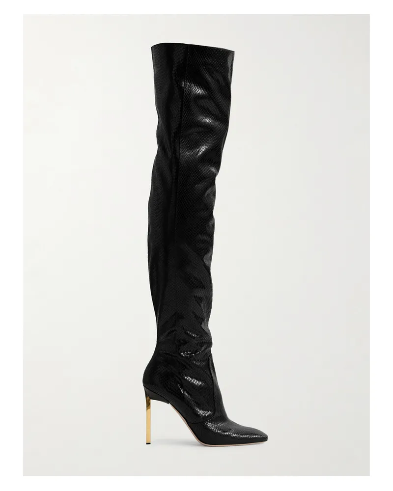 Tom Ford Overknees Aus Lackleder Mit Schlangeneffekt - Schwarz Schwarz