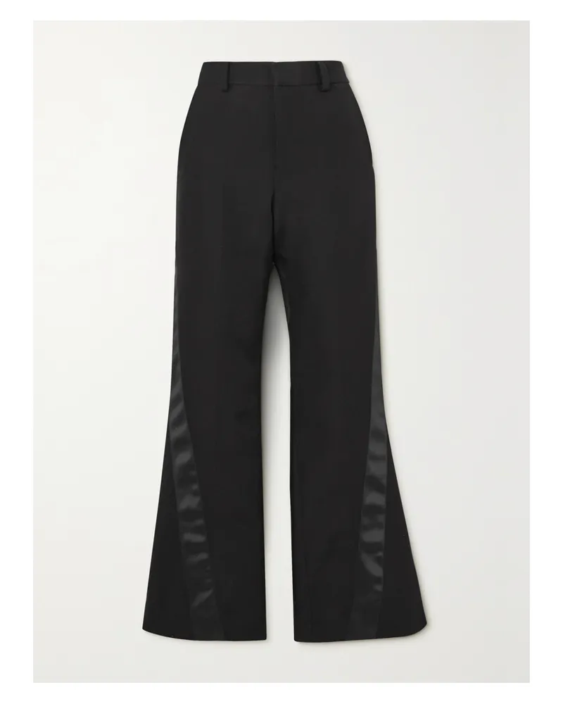 Sacai Schlaghose Aus Einer Seiden-baumwollmischung Mit Satinbesätzen - Schwarz Schwarz