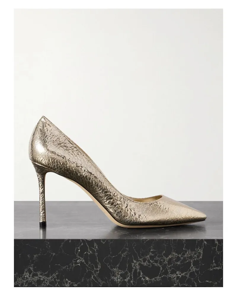 Jimmy Choo Romy Pumps Aus Metallic-leder In Knitteroptik - Gold Gold