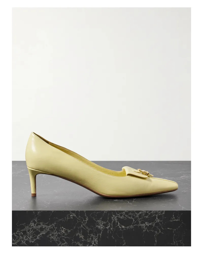 KHAITE Celia Pocket Buckled Leather Pumps - Yellow Yellow