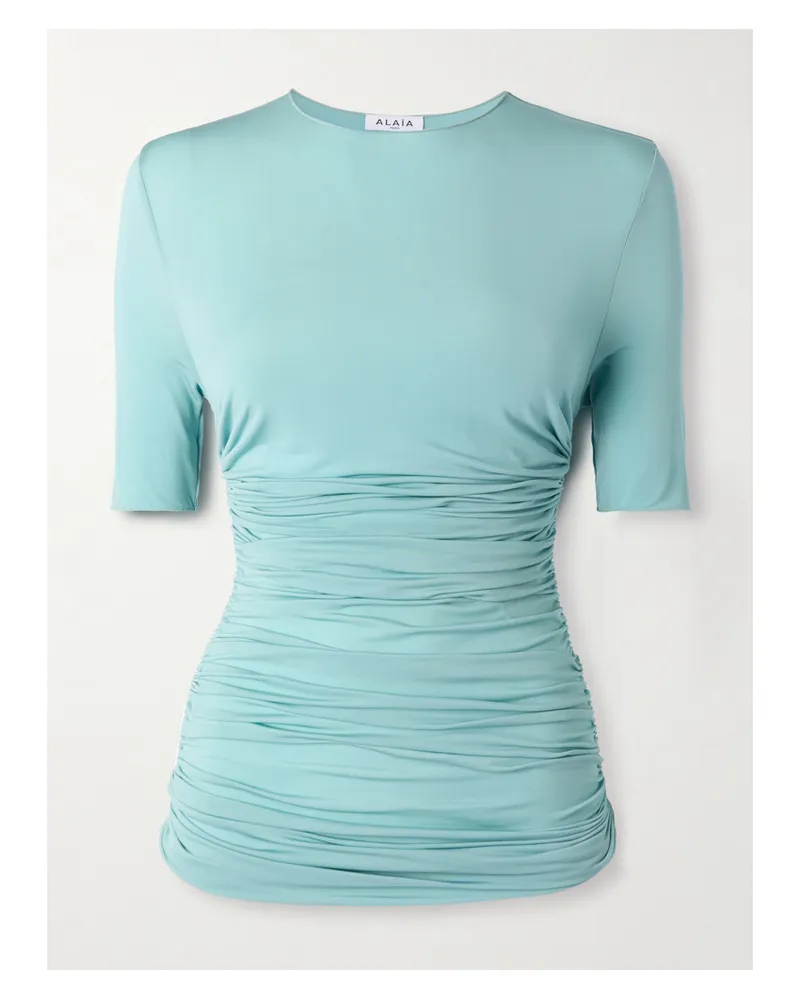 Alaïa Ruched Stretch-jersey T-shirt - Blue Blue