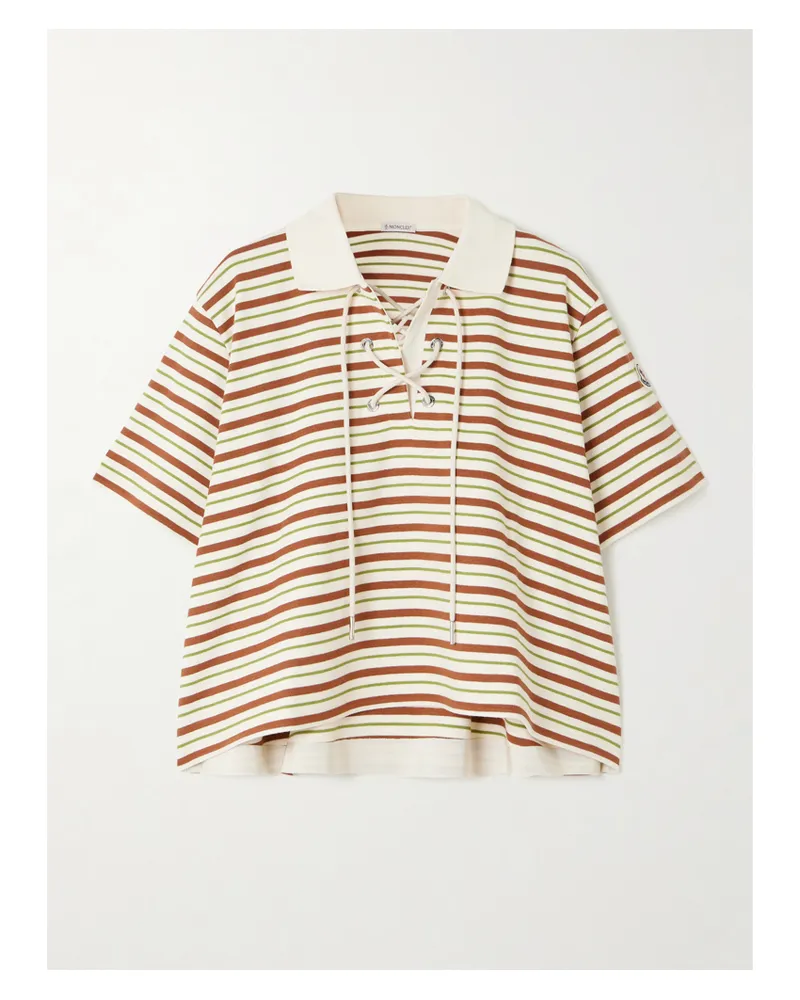 Moncler Lace-up Cropped Striped Cotton Polo Shirt - Multi Multi