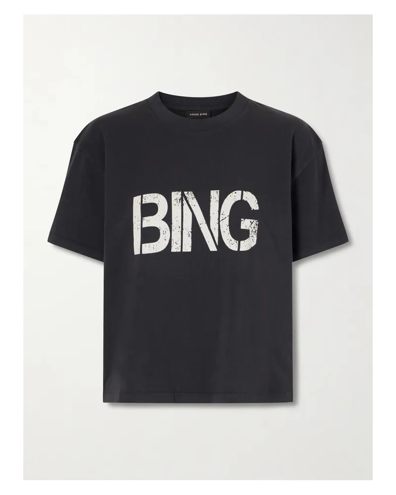 Anine Bing Walker Printed Cotton-jersey T-shirt - Black Black