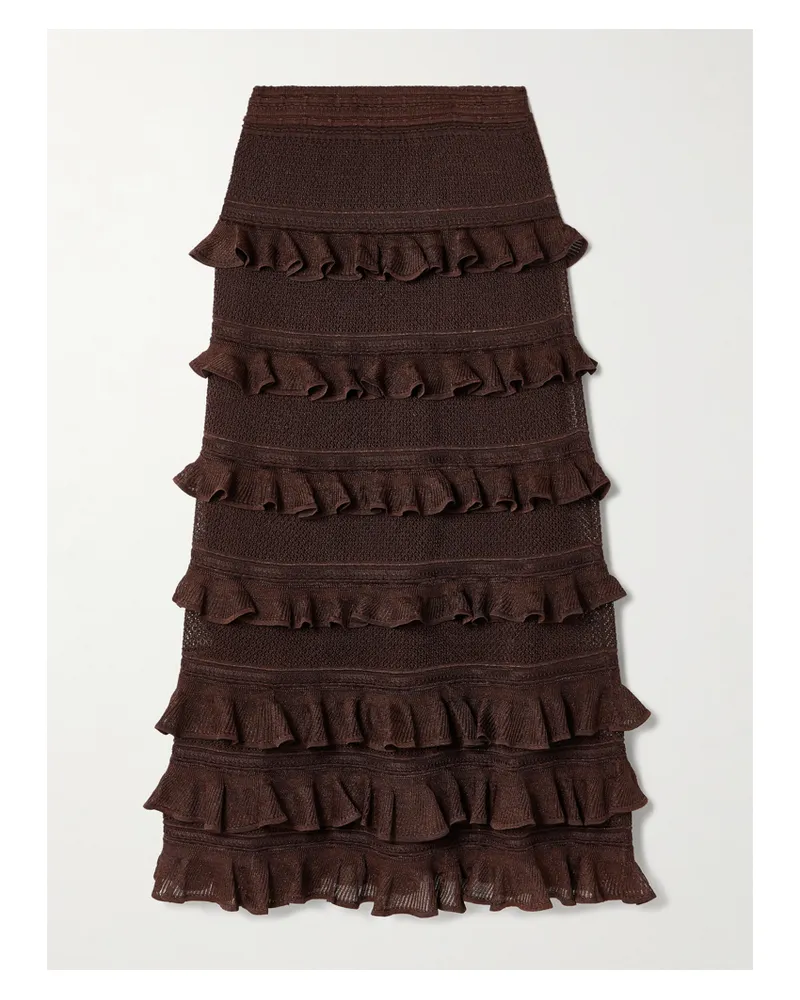 Zimmermann Bliss Maxikleid Aus Pointelle-strick Mit Rüschen - Braun Braun