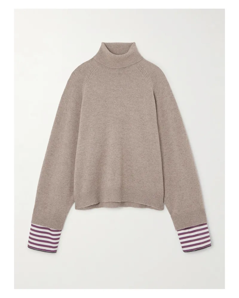 Brunello Cucinelli Rollkragenpullover Aus Kaschmir Mit Besätzen Aus Gestreifter Popeline - Neutral Neutral