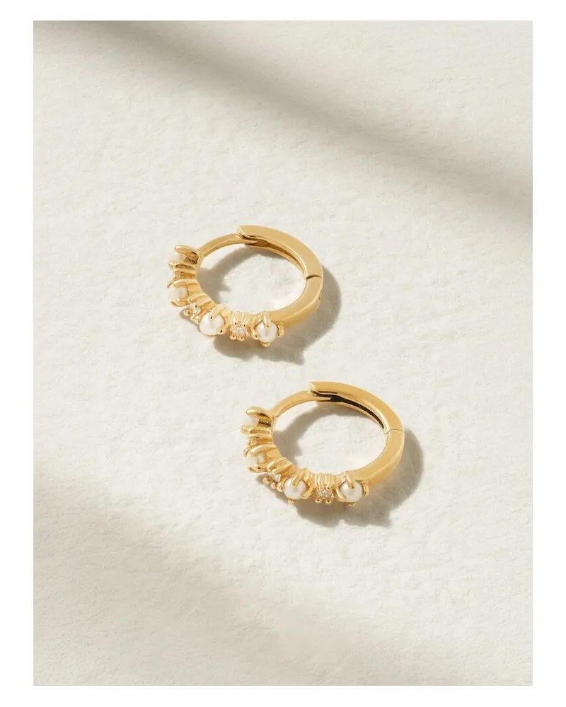 MATEO The Little Things Creolen Aus 18 Karat Gold Mit Diamanten Und Perlen Gold