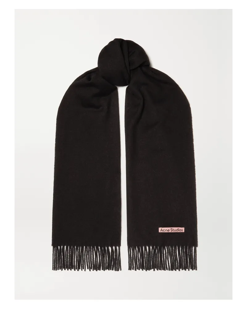 Acne Studios Canada Narrow Fringed Wool Scarf - Black Black