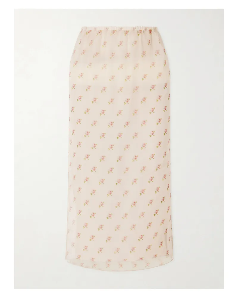 KHAITE Sydni Floral-print Silk-organza Midi Skirt - Pink Pink