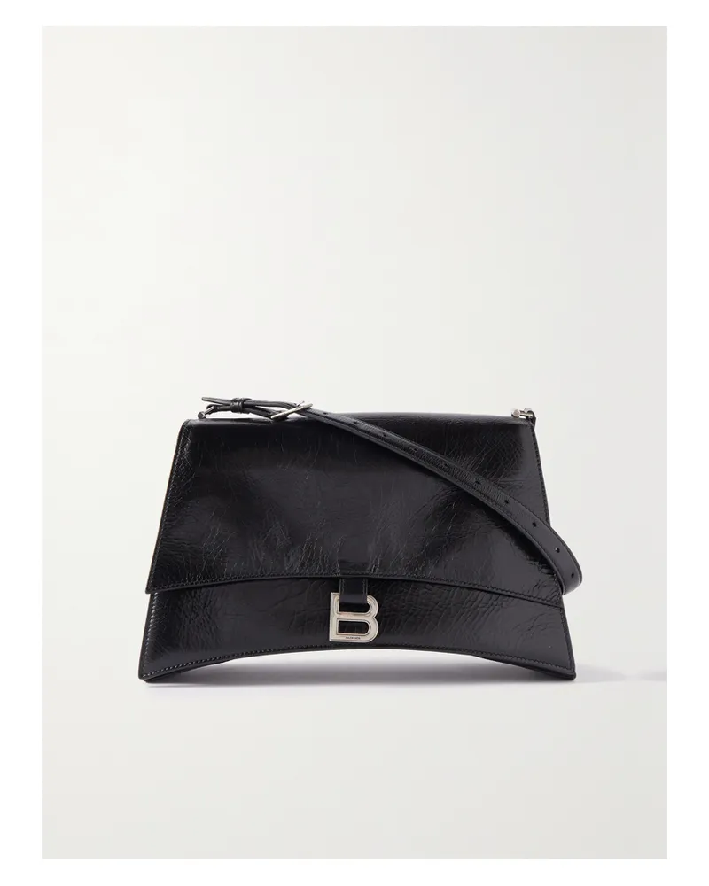 Balenciaga Crush Medium Crinkled-leather Shoulder Bag - Black Black