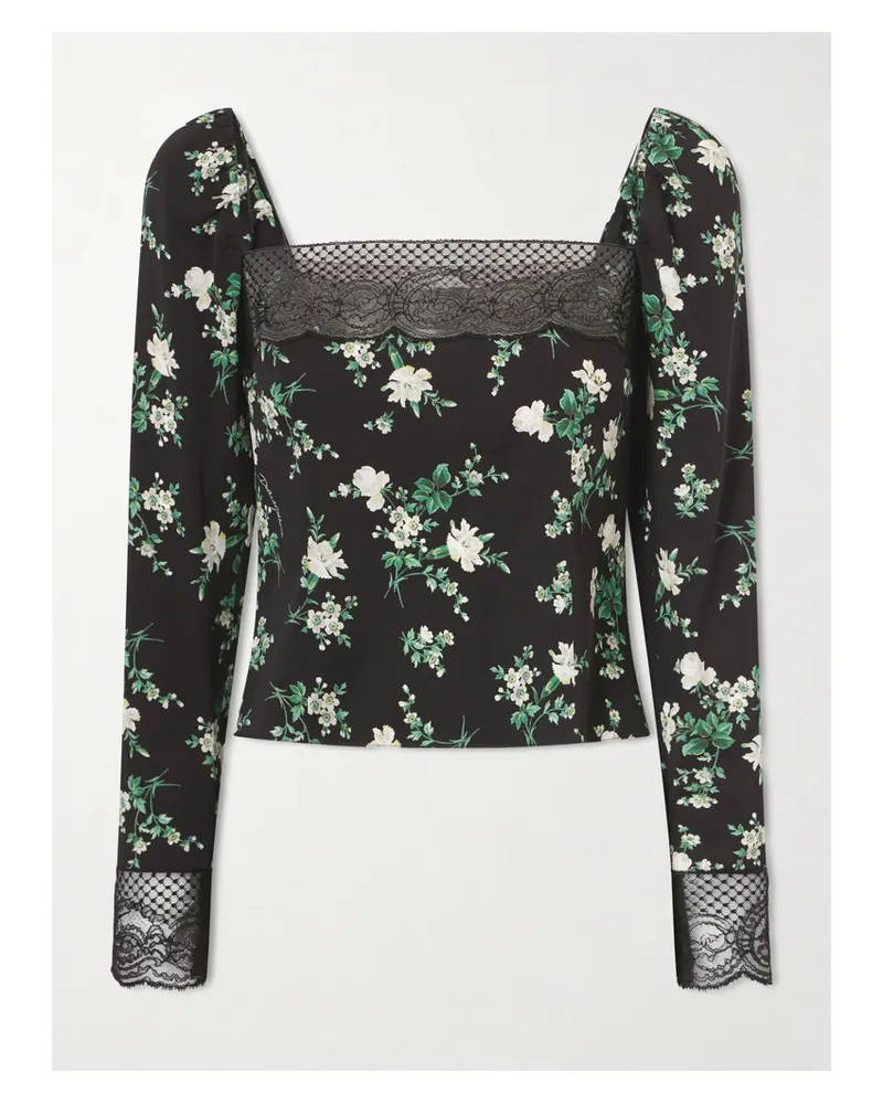 Dolce & Gabbana Floral-print Lace-trimmed Silk-blend Top - Black Black
