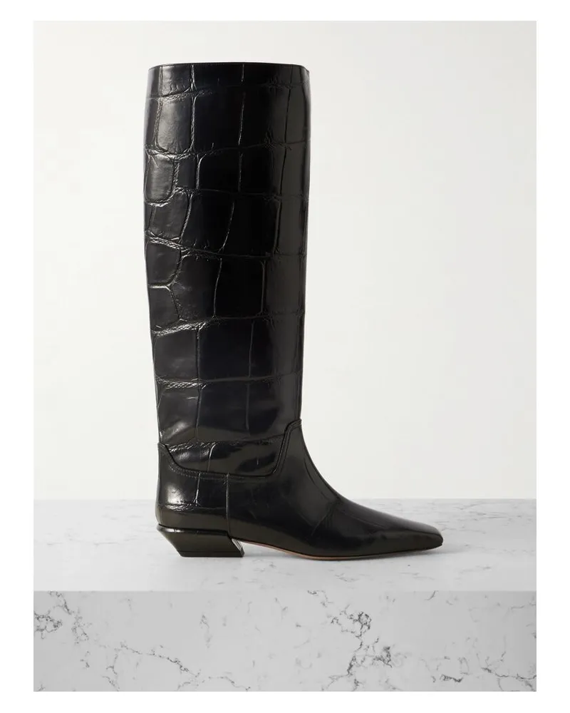 Paris Texas Bettina Stiefel Aus Leder Mit Krokodileffekt - Schwarz Schwarz