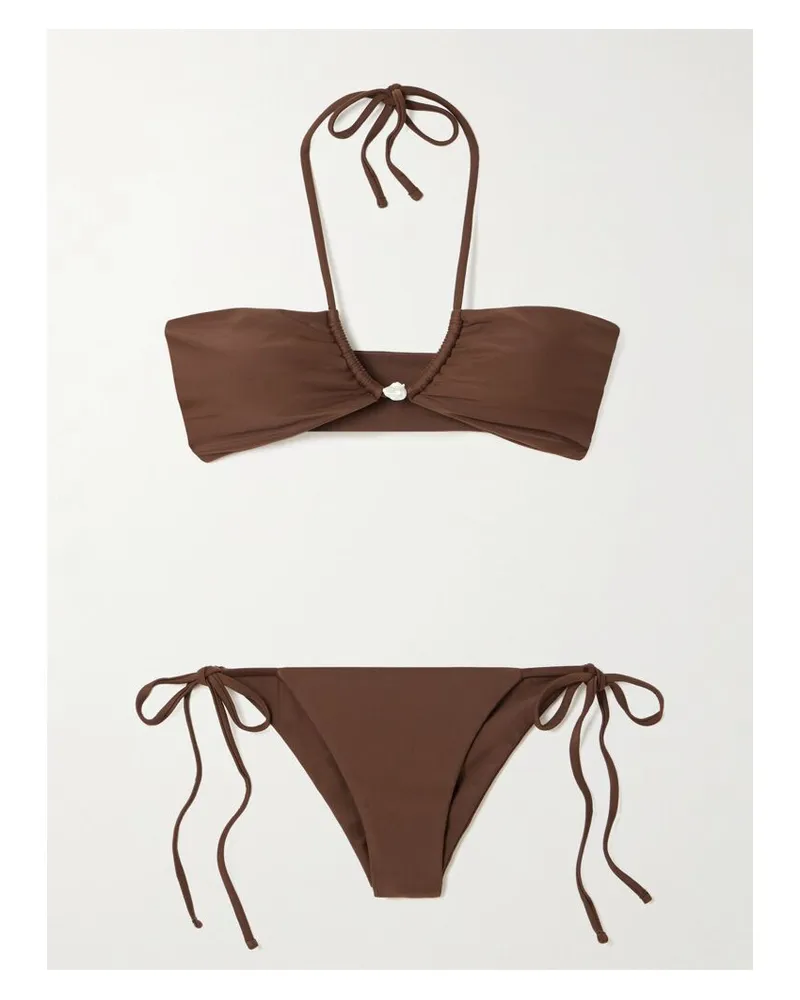 Sara Cristina Bahia Neckholder-bikini Aus Stretch-econyl® Mit Perle - Braun Braun