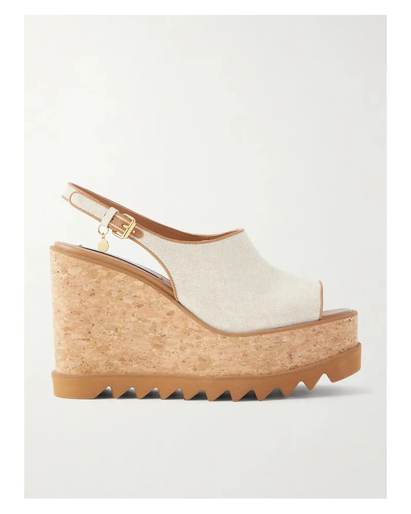 Stella McCartney Sneakelyse Canvas Slingback Platform Wedge Sandals - Neutrals Neutrals