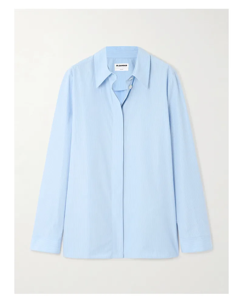 Jil Sander Monday Hemd aus Gestreifter Baumwollpopeline Blau