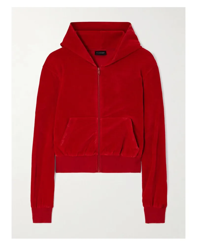 Balenciaga Verkürzte Kapuzenjacke Aus Baumwollvelours Mit Verzierungen - Rot Rot