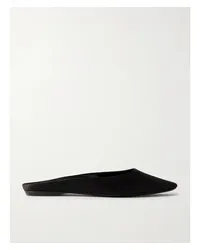 Saint Laurent Lido Slippers aus Glänzendem Crêpe Schwarz