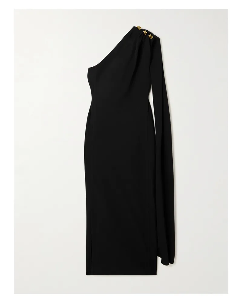 Bottega Veneta Cape-effect Embellished One-shoulder Crepe Midi Dress - Black Black