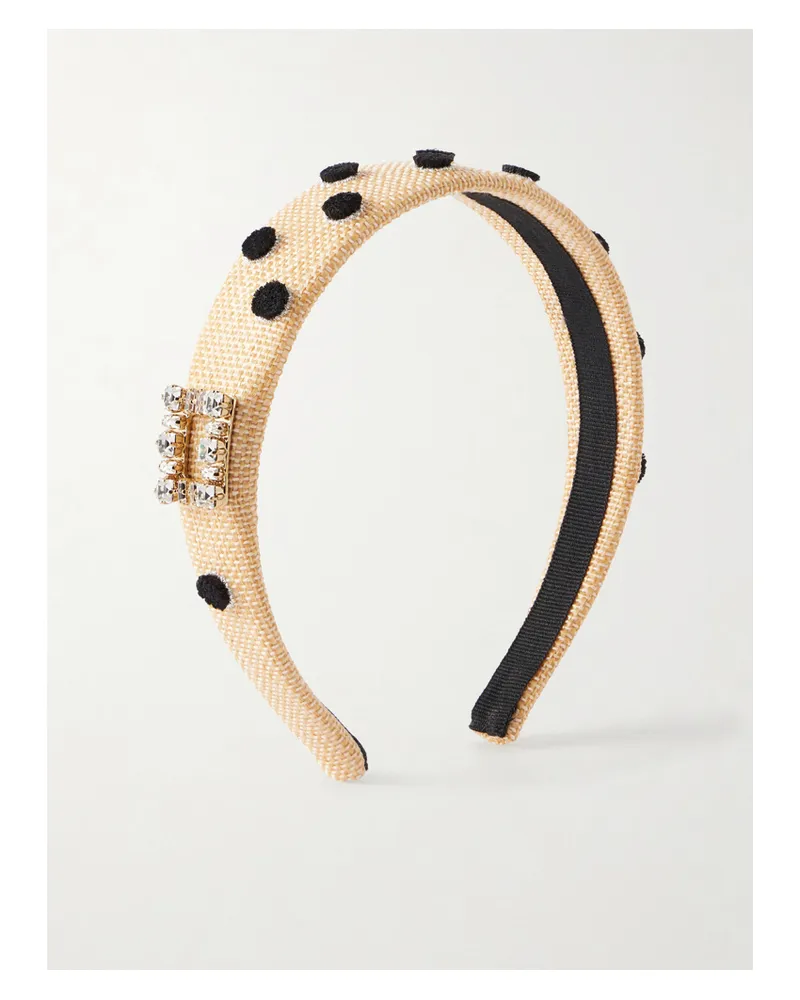 Roger Vivier Embellished Polka-dots Raffia Headband - Neutrals Neutrals