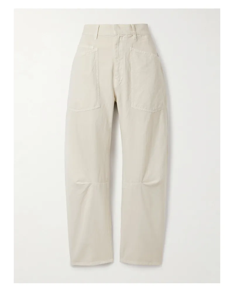 Nili Lotan Shon Schmal Zulaufende Hose Aus Twill Aus Einer Baumwoll-leinenmischung - Ecru Ecru