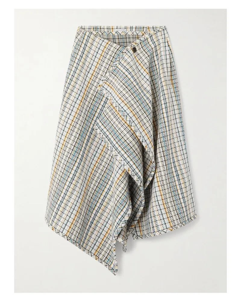 Bottega Veneta Midirock Aus Kariertem Tweed Aus Einer Baumwollmischung Mit Wickeleffekt - Weiß Weiß