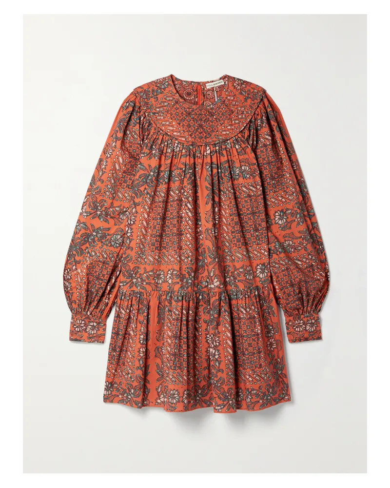 Ulla Johnson Ria Minikleid Aus Baumwollpopeline Mit Print Und Raffungen - Orange Orange