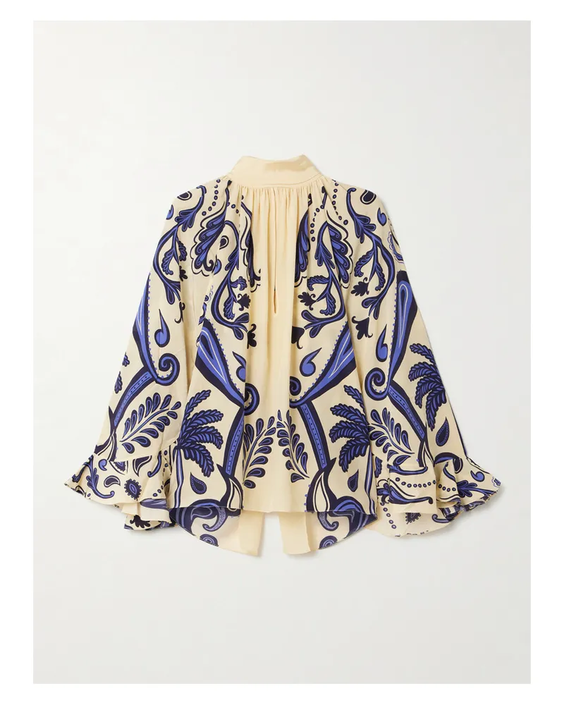 Johanna Ortiz Rimto Sol Tie-detailed Cutout Printed Silk Crepe De Chine Blouse - Ecru Ecru