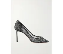 Romy 85 Leather-trimmed Lace Pumps - Black