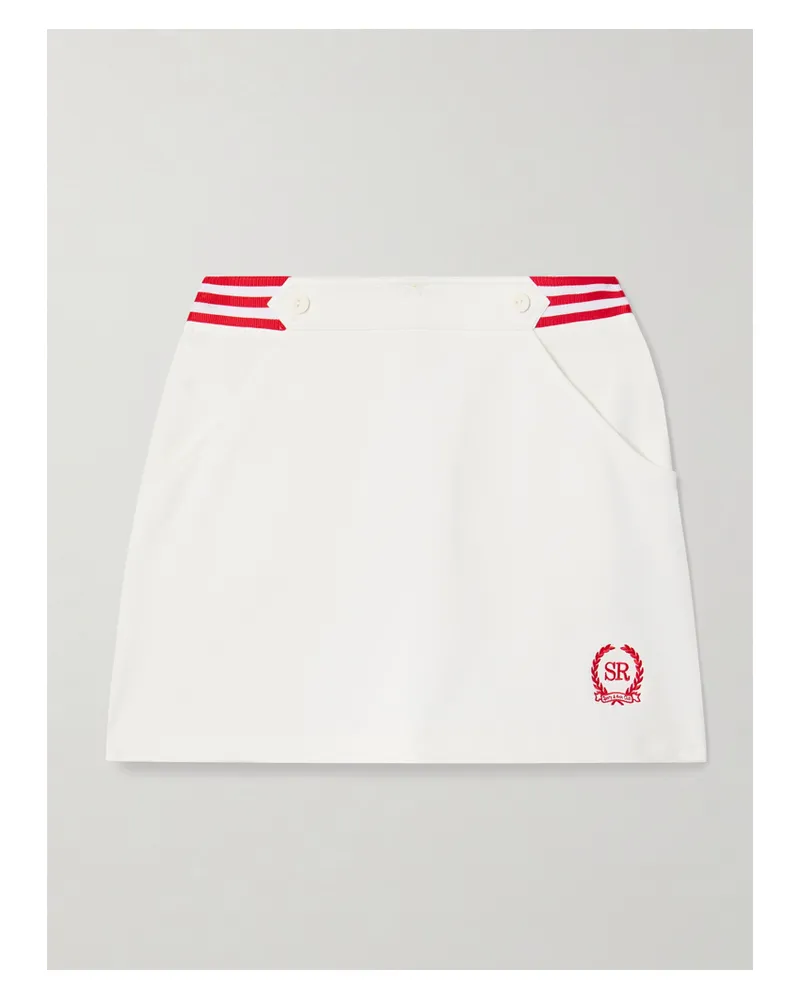 SPORTY & RICH Kelly Minirock Aus Stretch-twill Mit Streifen Und Stickerei - Weiß Weiß