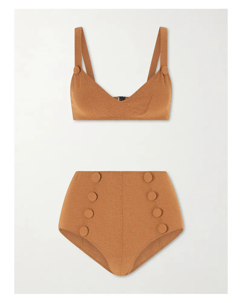 Lisa Marie Fernandez Magdalena Button-embellished Bikini - Brown Brown