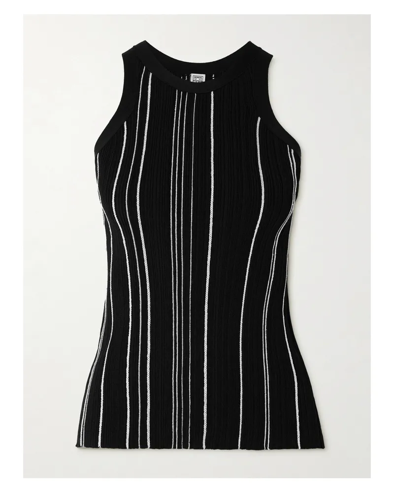 Totême Tanktop Aus Gestreiftem Rippstrick - Schwarz Schwarz