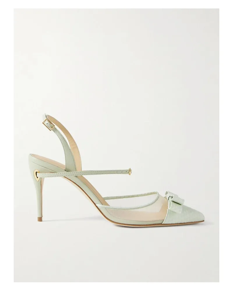 Jennifer Chamandi Vittorio 85 Slingback-pumps Aus Elapheleder Mit Mesh- Und Lederbesätzen - Grün Grün