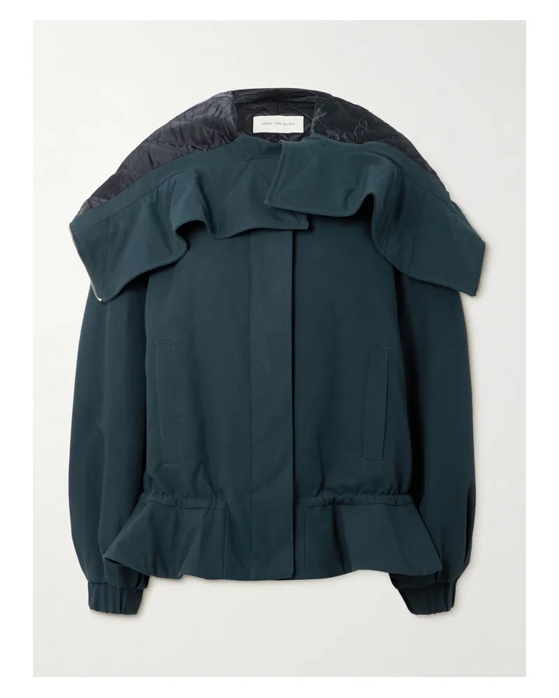 Dries van Noten Verkürzte Oversized-bomberjacke Aus Gestepptem Baumwoll-canvas Mit Shell-einsätzen - Blau Blau