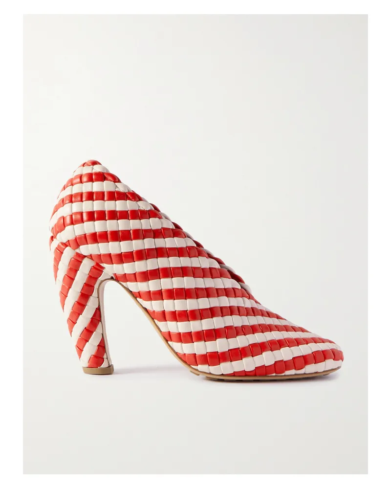 Bottega Veneta Canalazzo Striped Intrecciato Leather Pumps - White White