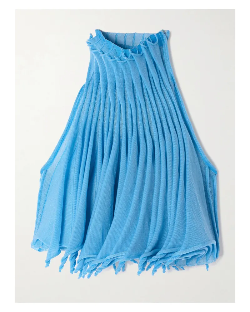 Alaïa Cropped Pleated Knitted Turtleneck Top - Blue Blue