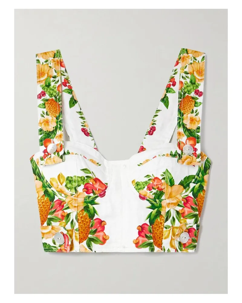 FARM Rio Bustier Aus Bedrucktem Leinen - Wollweiß Wollweiß