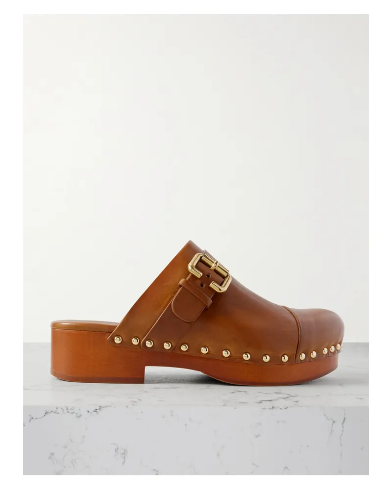 Chloé Jeannette Embellished Leather Clogs - Brown Brown